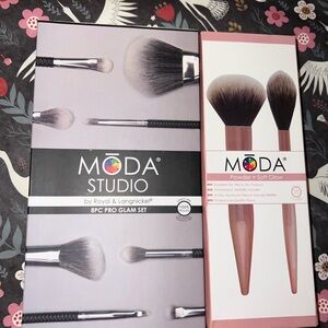 MODA Studio 8PC Pro Glam Brush Set & Powder & Soft Glow Brush Bundle